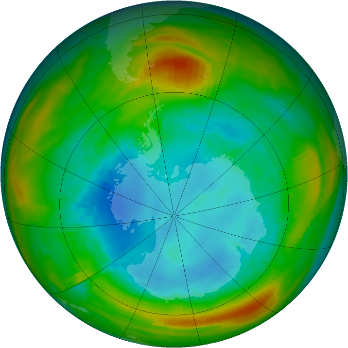 Antarctic ozone map for 21 August 1982